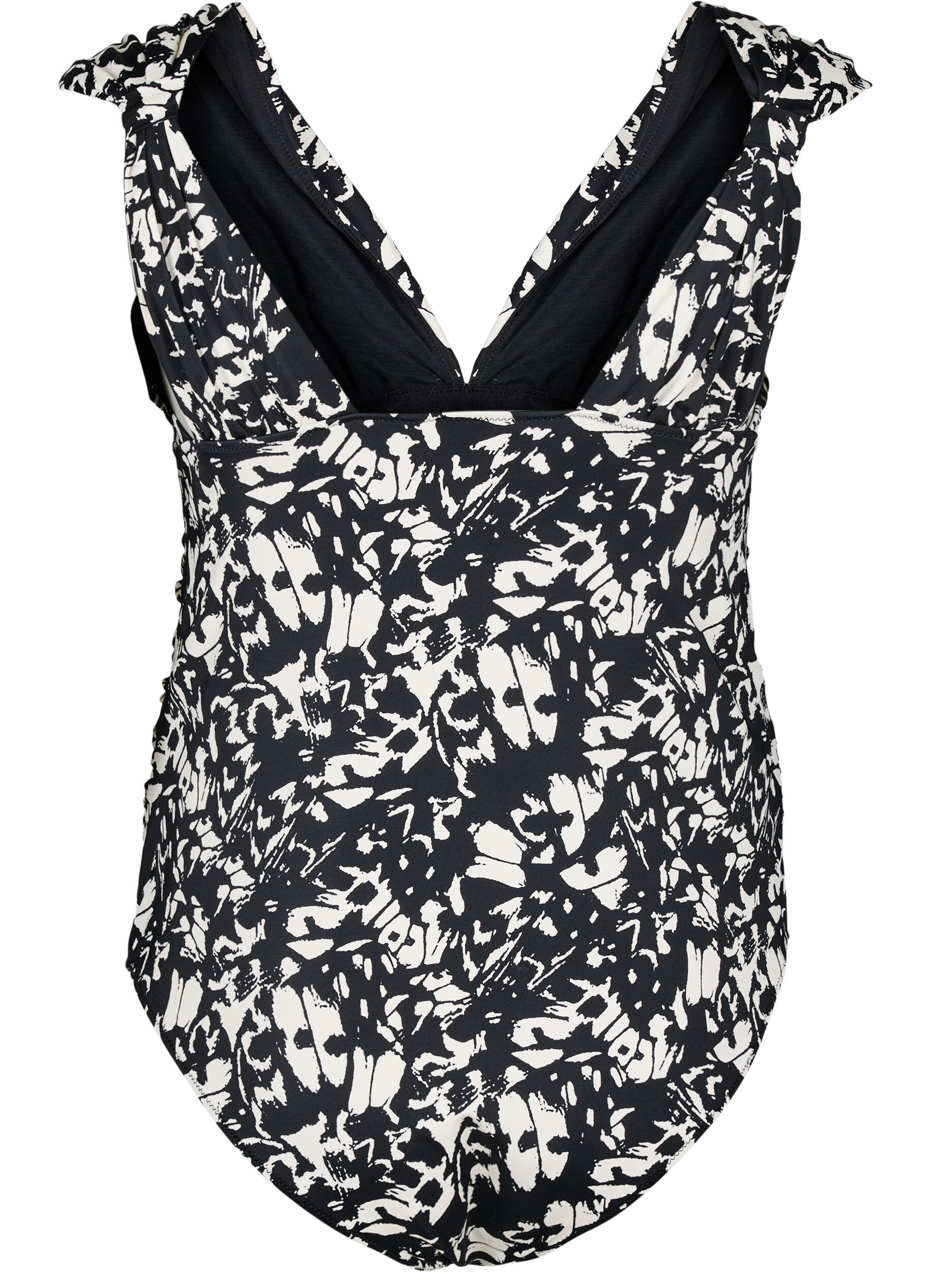 Zizzi Maillot de bain &agrave; motifs avec d&eacute;collet&eacute; en V profond, Noir, Packshot image number 1