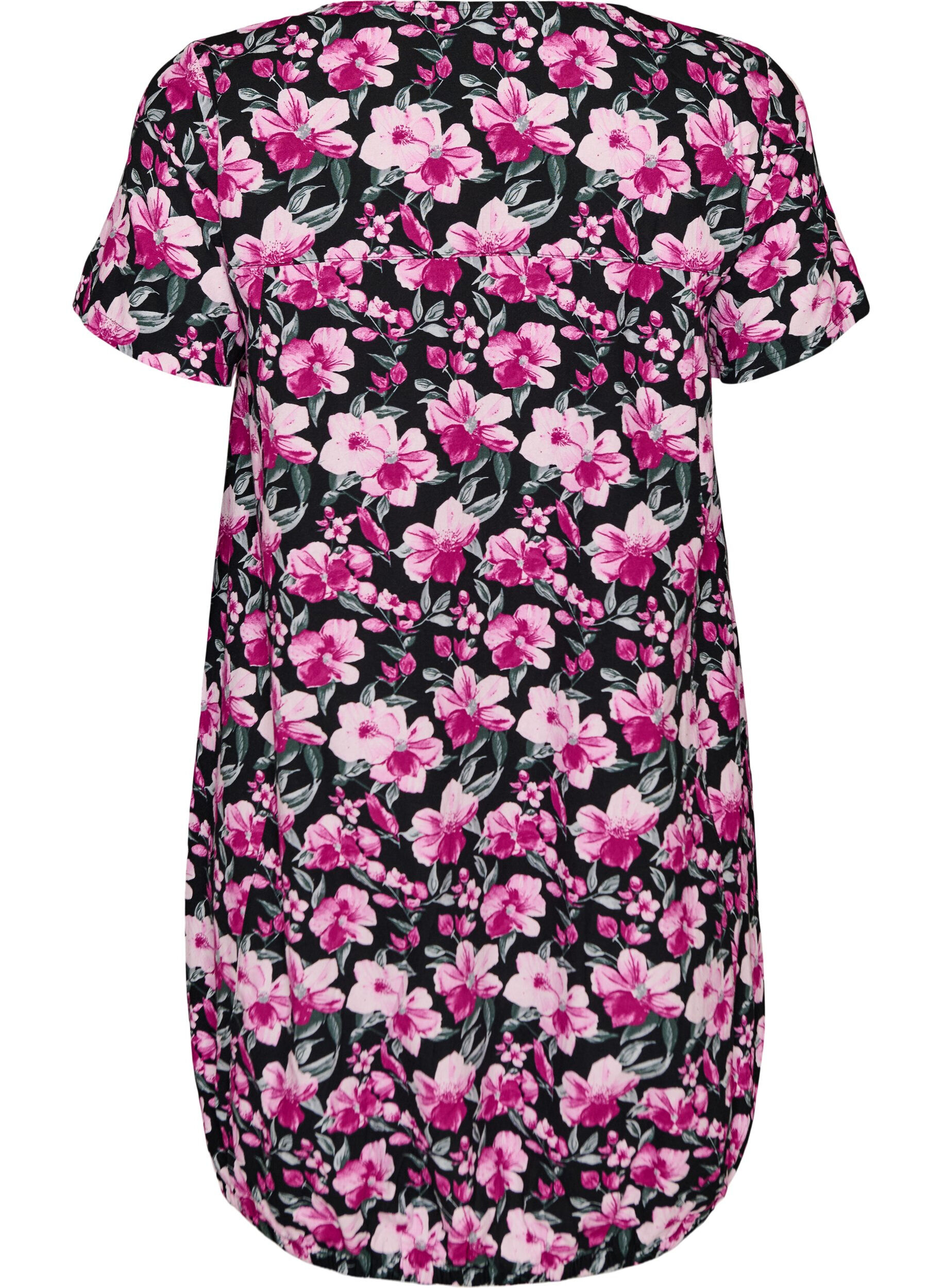 ZizziRobe en coton &agrave; manches courtes avec imprim&eacute;, Noir, Packshot image number 1