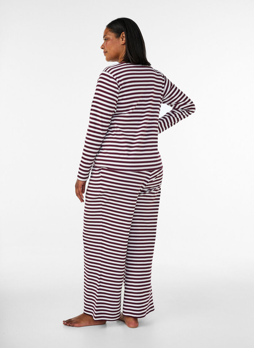 Pantalon de pyjama ray&eacute; &agrave; taille haute et coupe ample, Bordeaux, Model image number 1