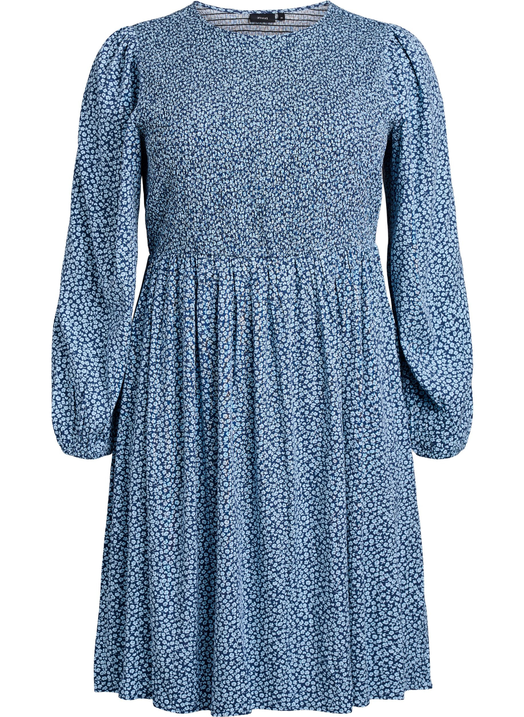 ZizziRobe avec haut smock&eacute; et imprim&eacute; &agrave; petites fleurs, Bleu, Packshot image number 0