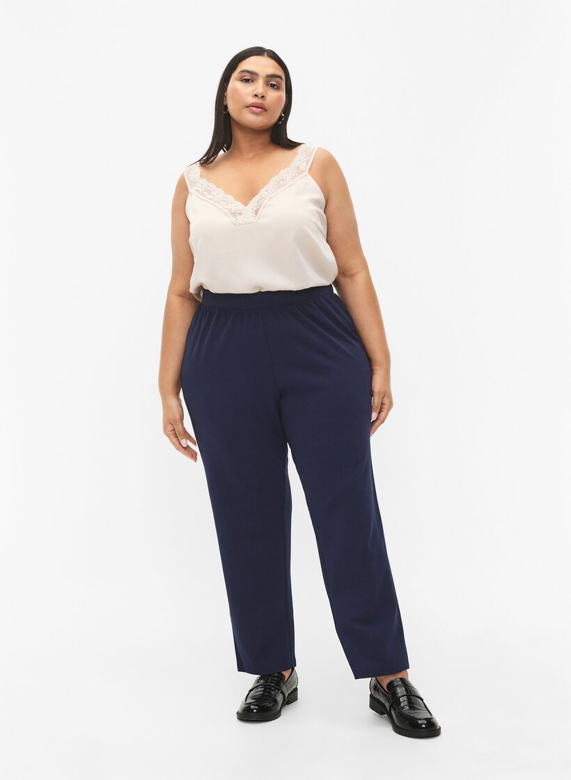 Pantalon &agrave; coupe droite, Bleu, Model image number 0