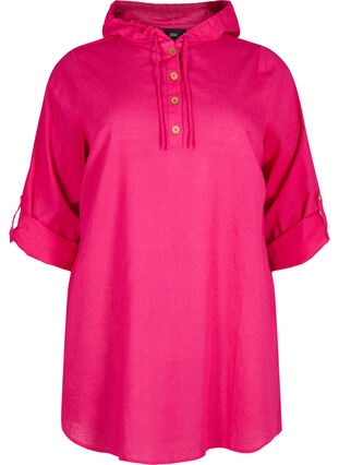 Tunique à capuche en coton et lin, Bright Rose, Packshot image number 0