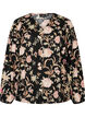 Blouse fleurie en lin et viscose &agrave; manches longues, Noir, Packshot image number 0