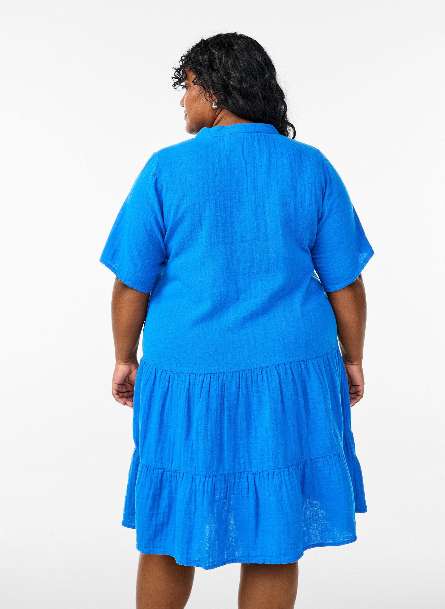 ZizziRobe courte &eacute;vas&eacute;e en mousseline de coton, Bleu, Model image number 2