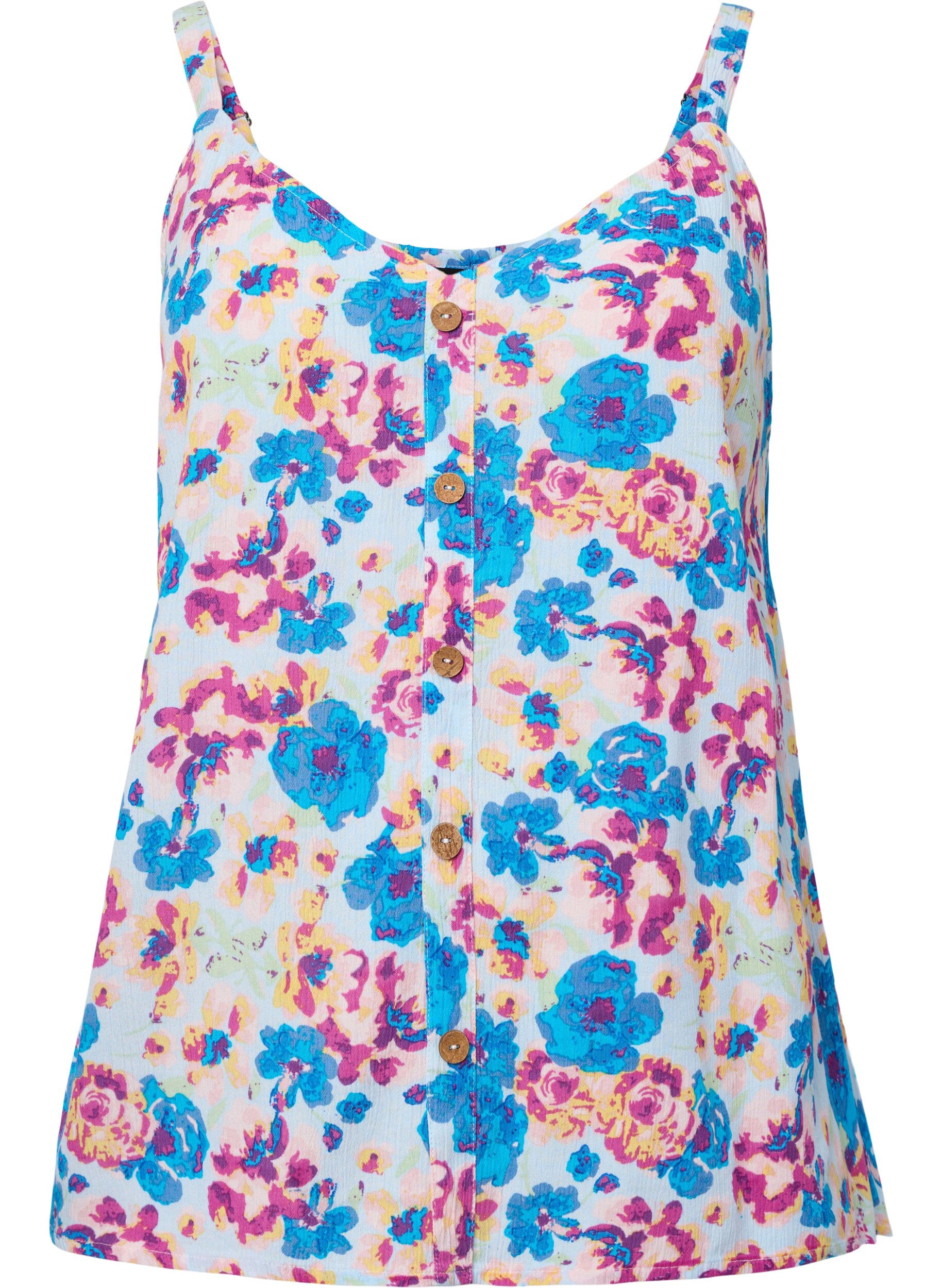 Zizzi Top &agrave; bretelles fleuri en viscose, Multi Flower AOP, Packshot image number 0