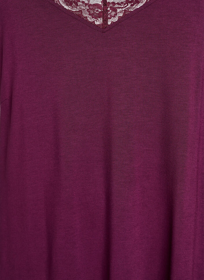 Chemise de nuit avec bord dentelle en viscose, Bordeaux fonc&eacute;, Packshot image number 2