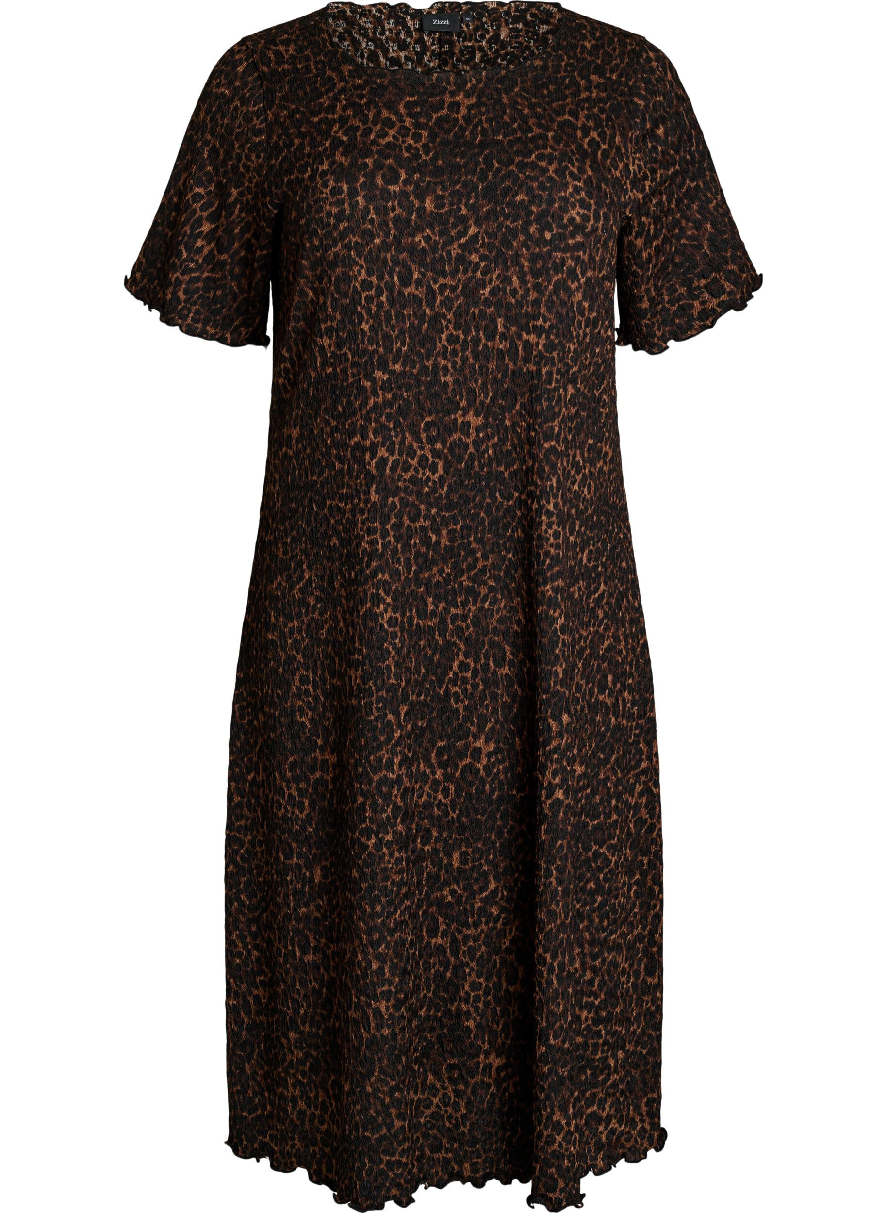 Zizzi Robe midi textur&eacute;e &agrave; manches courtes, Marron, Packshot image number 0