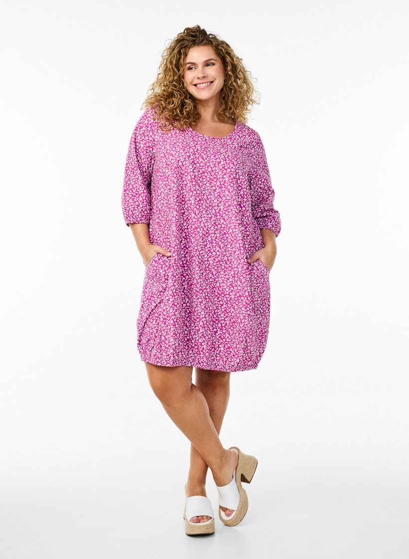 Robe courte en coton avec manches 3/4 et poches, Violet, Model image number 1