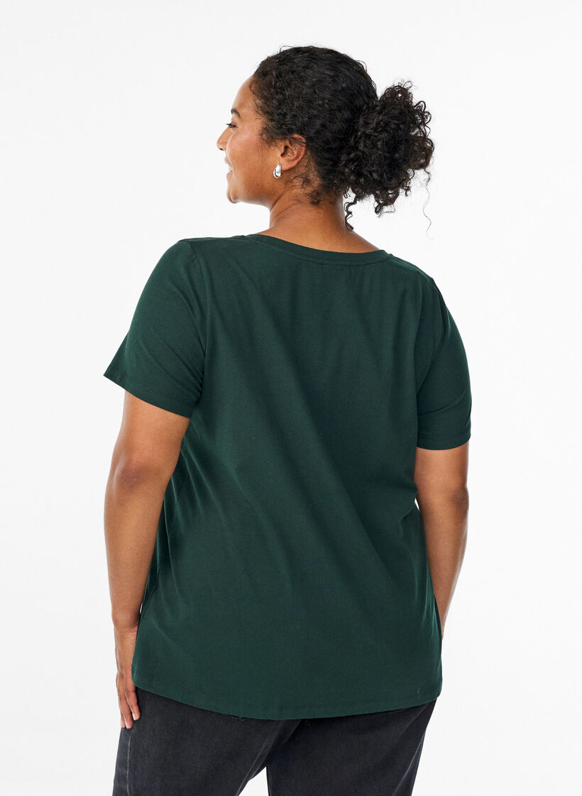 T-shirt en coton uni basique, Vert fonc&eacute;, Model image number 2