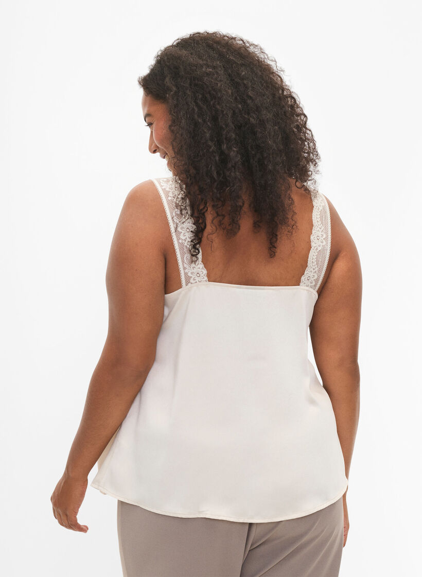 FLASH - Top avec col en V et bord en dentelle, Fog, Model image number 1