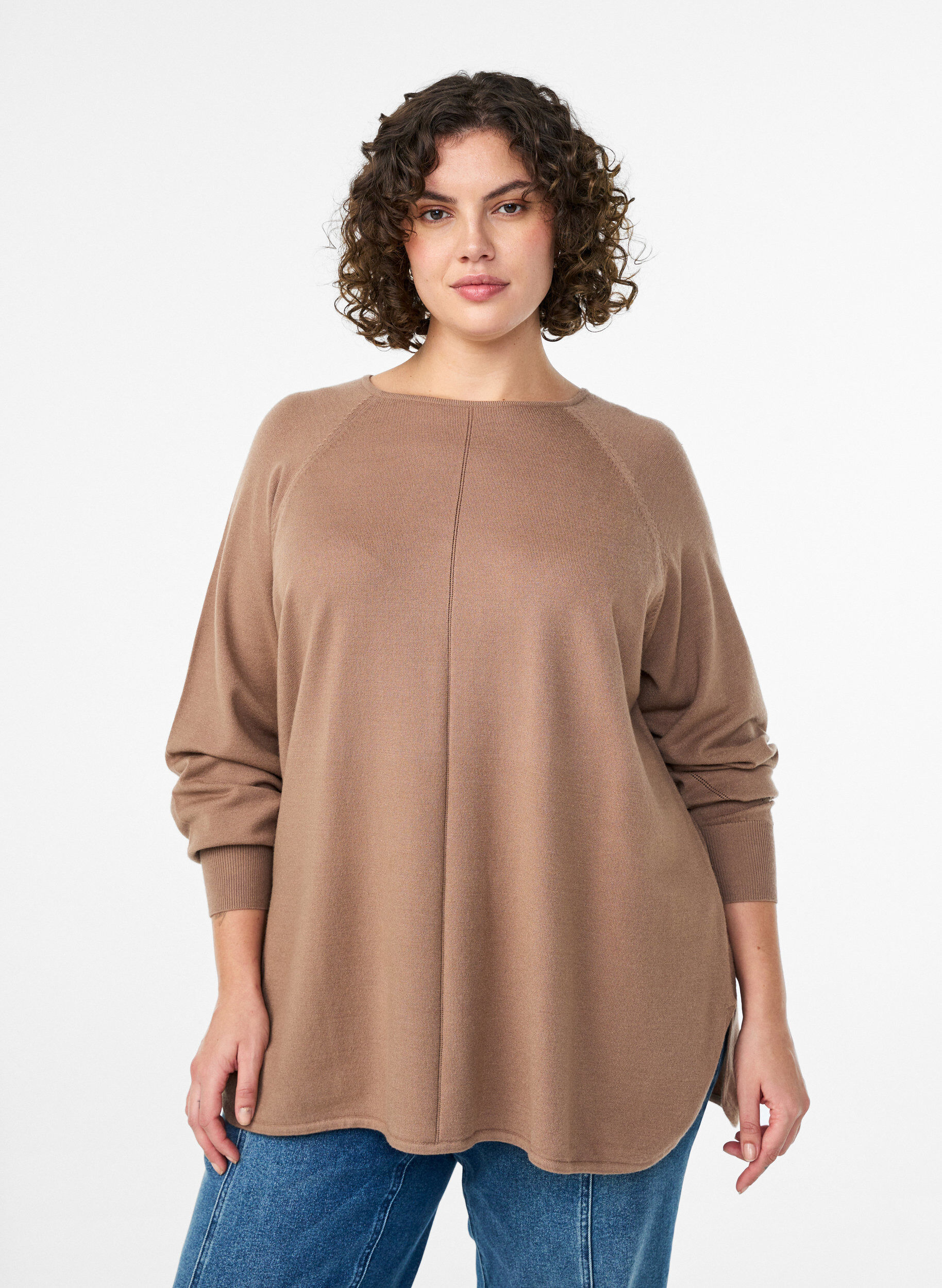 ZizziBlouse en maille &agrave; col rond et motif tricot&eacute;, Marron, Model image number 0