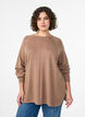 Blouse en maille &agrave; col rond et motif tricot&eacute;, Marron, Model image number 0
