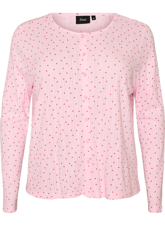 Cardigan en coton biologique avec broderie ajour&eacute;e, Rose, Packshot image number 0