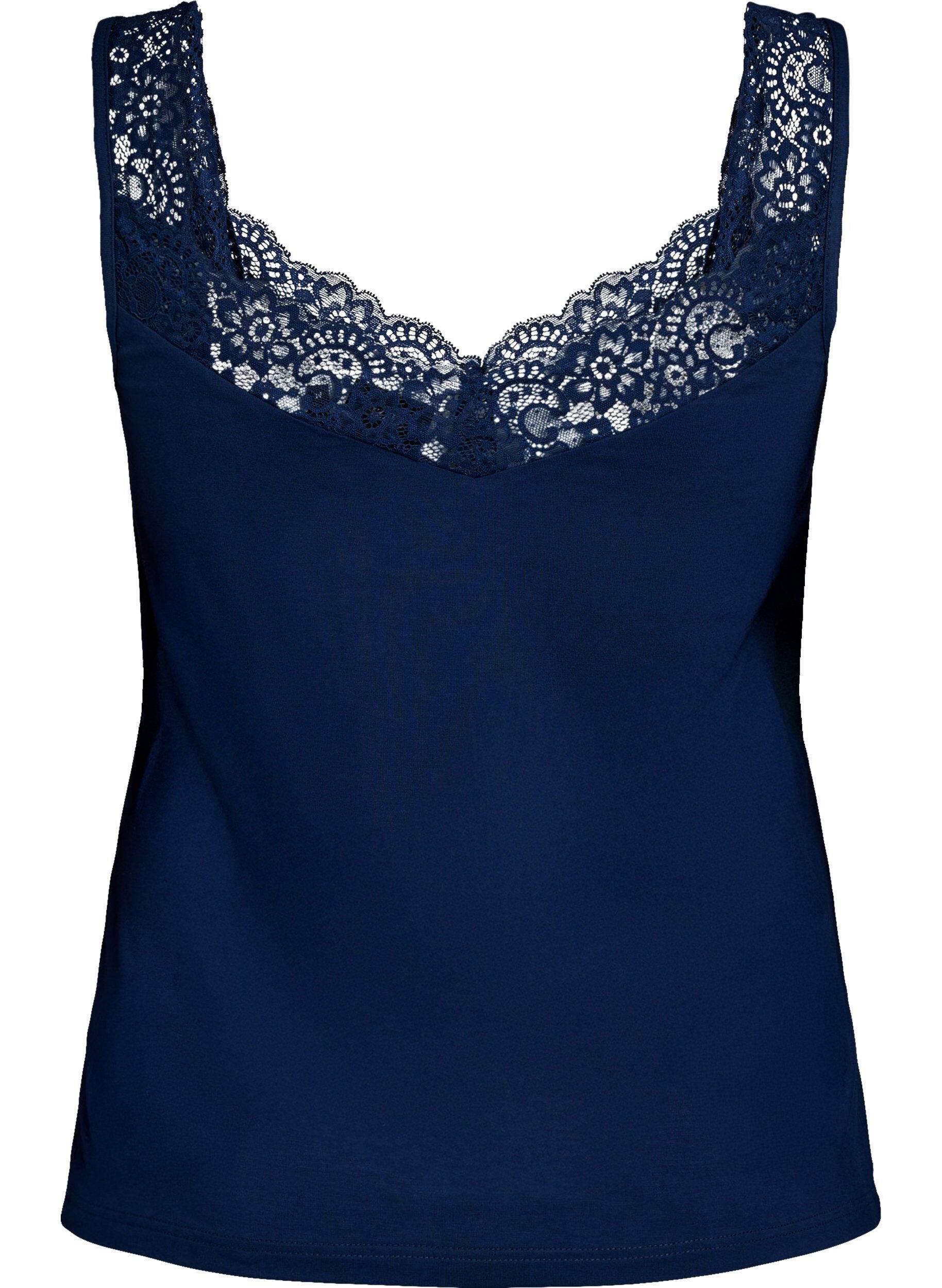 ZizziTop en viscose avec bordure en dentelle, Bleu, Packshot image number 1