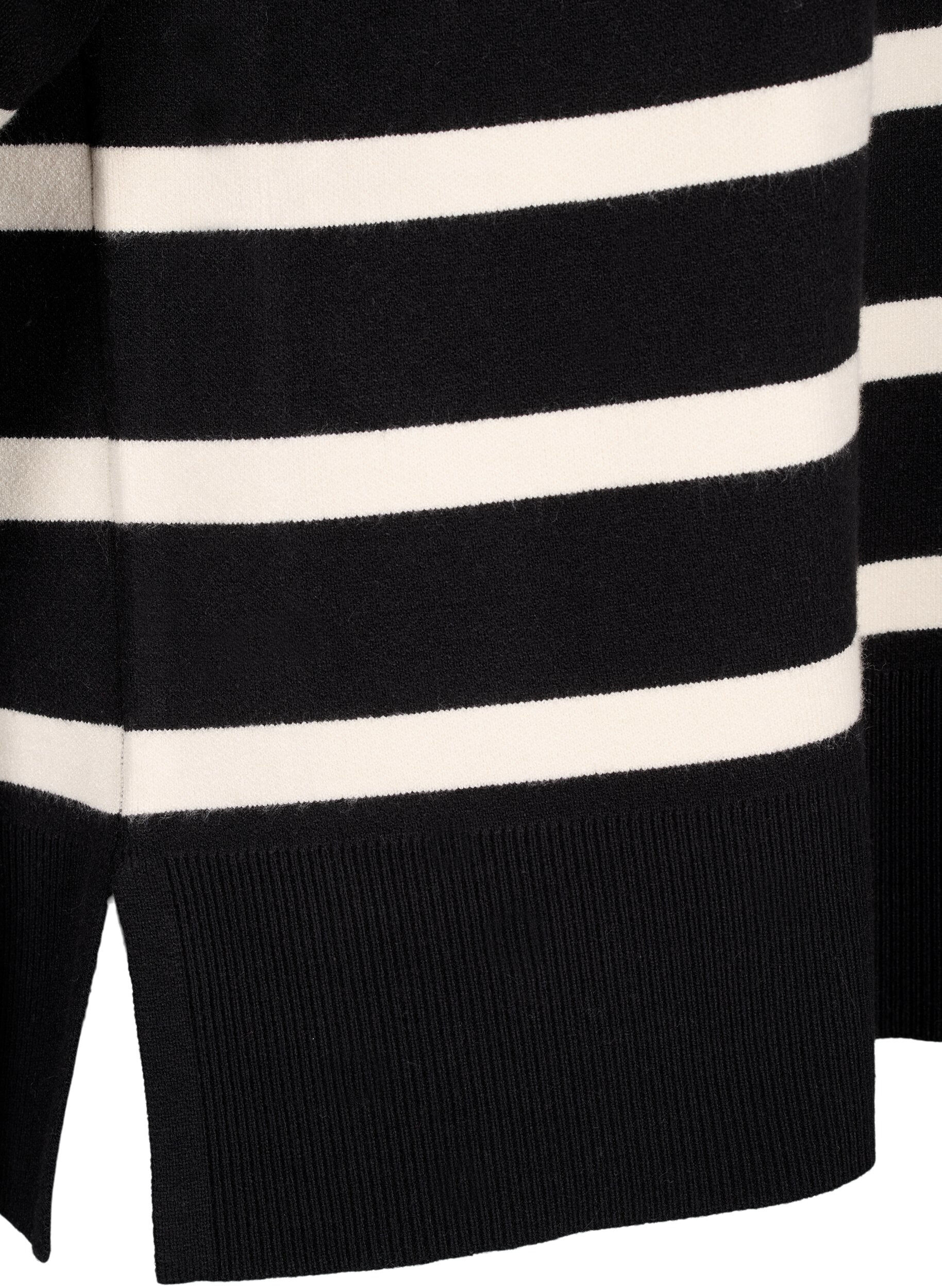 Zizzi Chemisier ray&eacute; en tricot &agrave; manches 3/4, Black Birch Stripes, Packshot image number 3