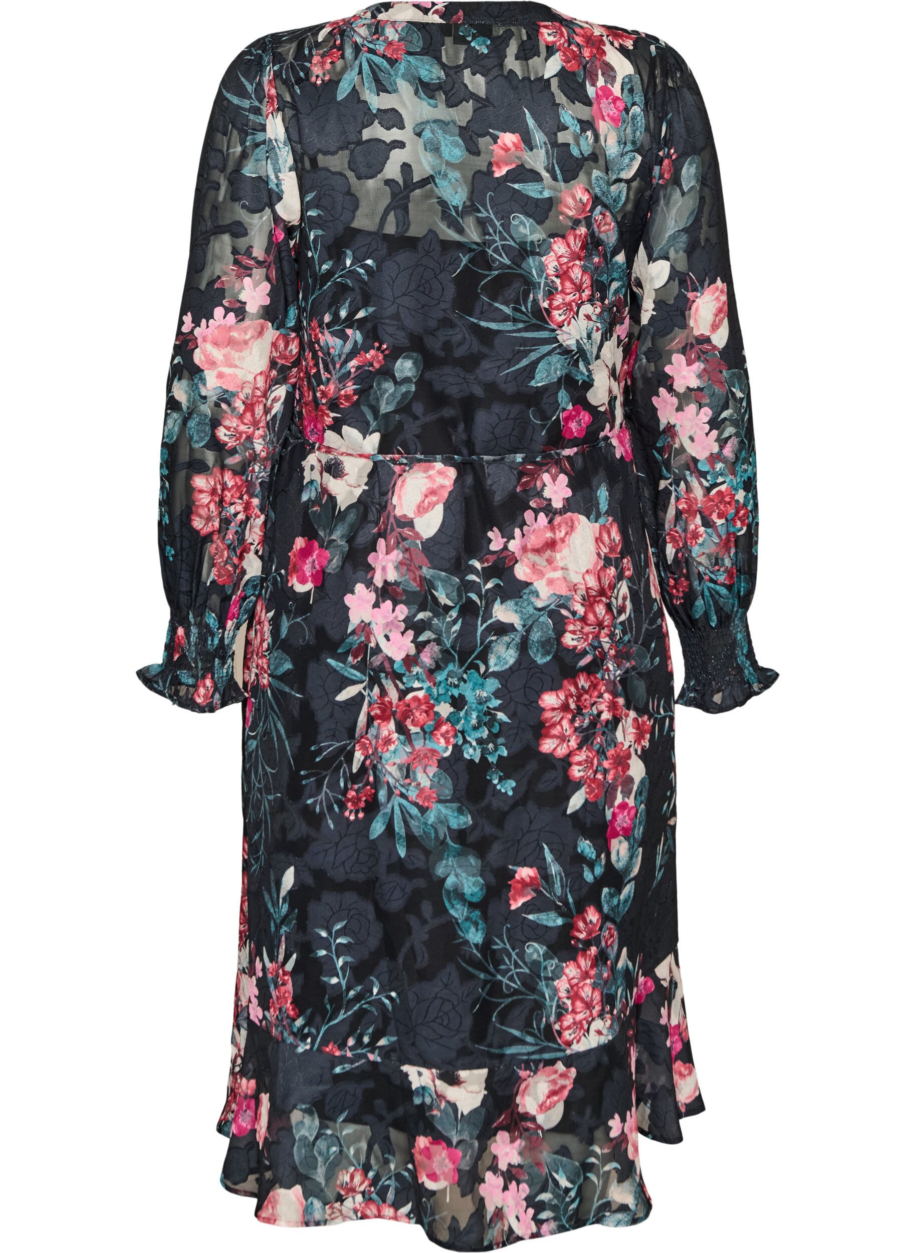 ZizziRobe midi fleurie &agrave; la texture tiss&eacute;e avec ceinture &agrave; nouer, Noir, Packshot image number 1