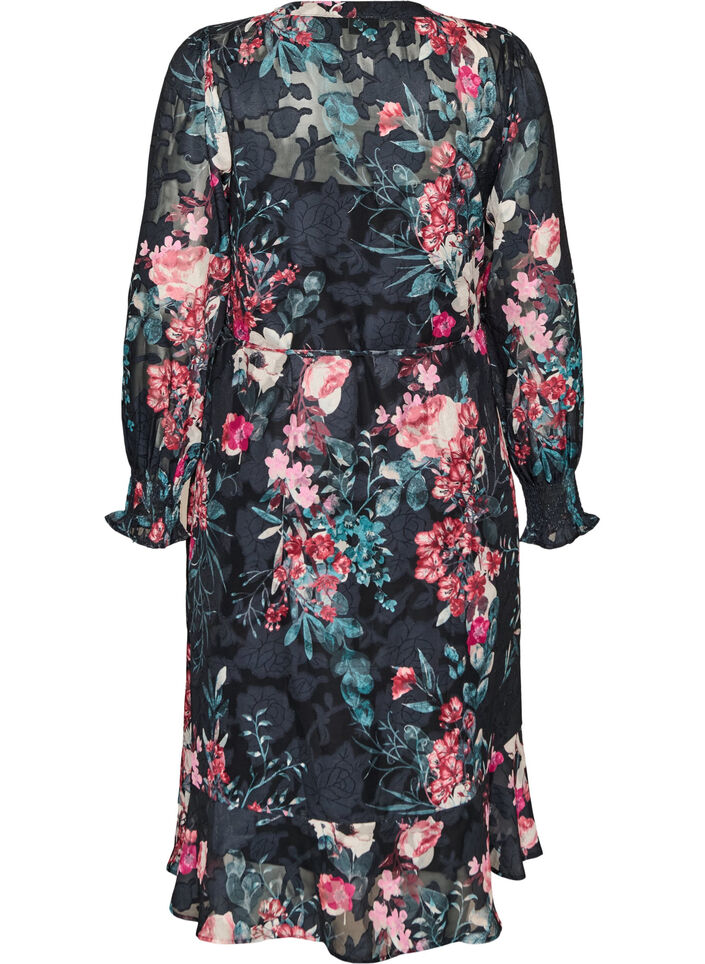 Robe midi fleurie &agrave; la texture tiss&eacute;e avec ceinture &agrave; nouer, Noir, Packshot image number 1