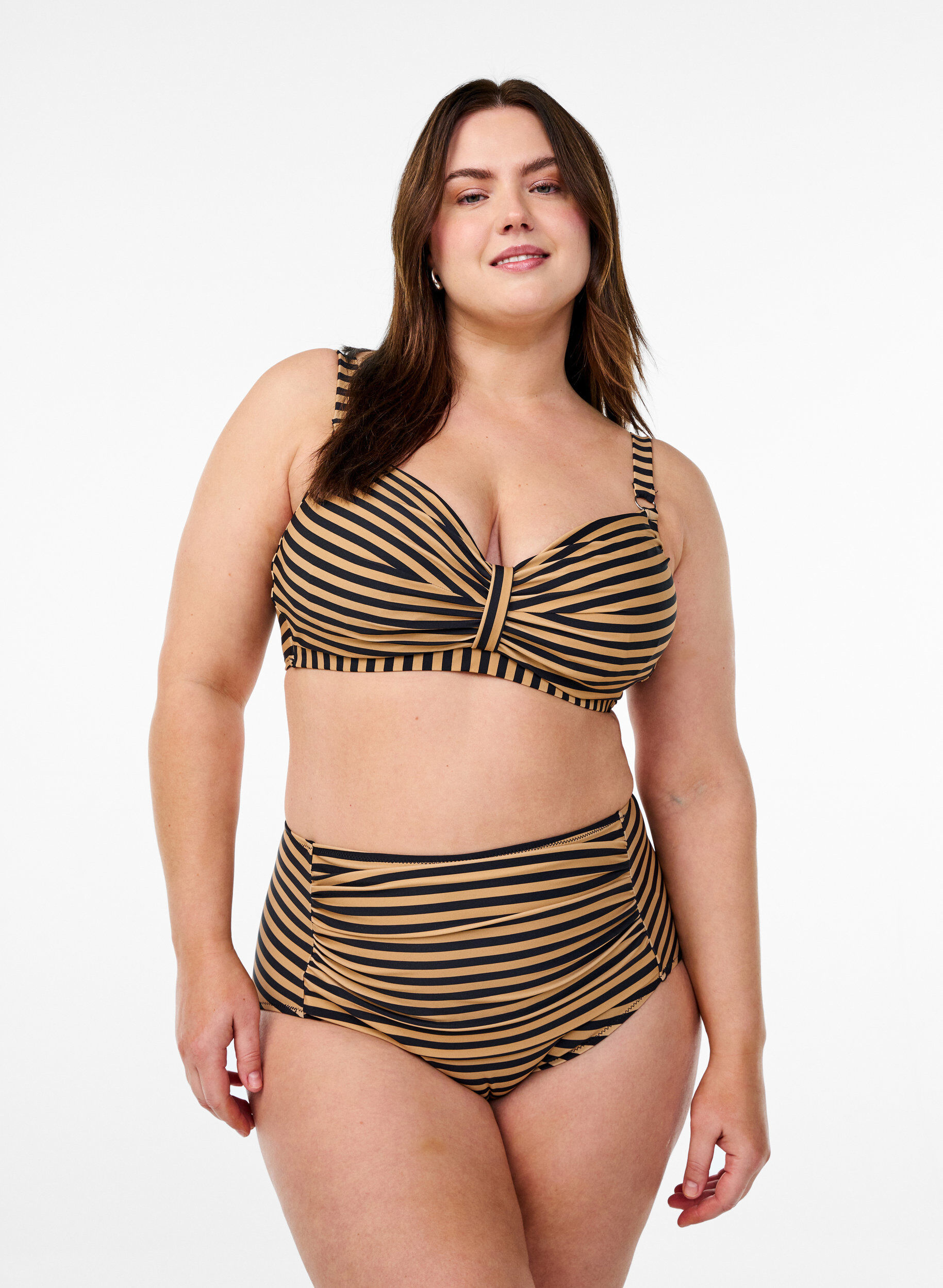 ZizziCulotte de bikini taille haute &agrave; rayures, Camel, Model image number 0
