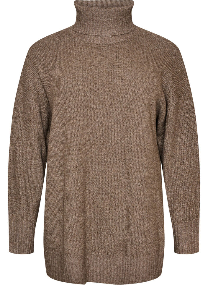 Pull en maille l&acirc;che avec col roul&eacute;, Marron, Packshot image number 0