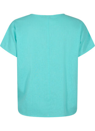 Blouse à manches courtes en coton mélangé avec du lin, Turquoise, Packshot image number 1