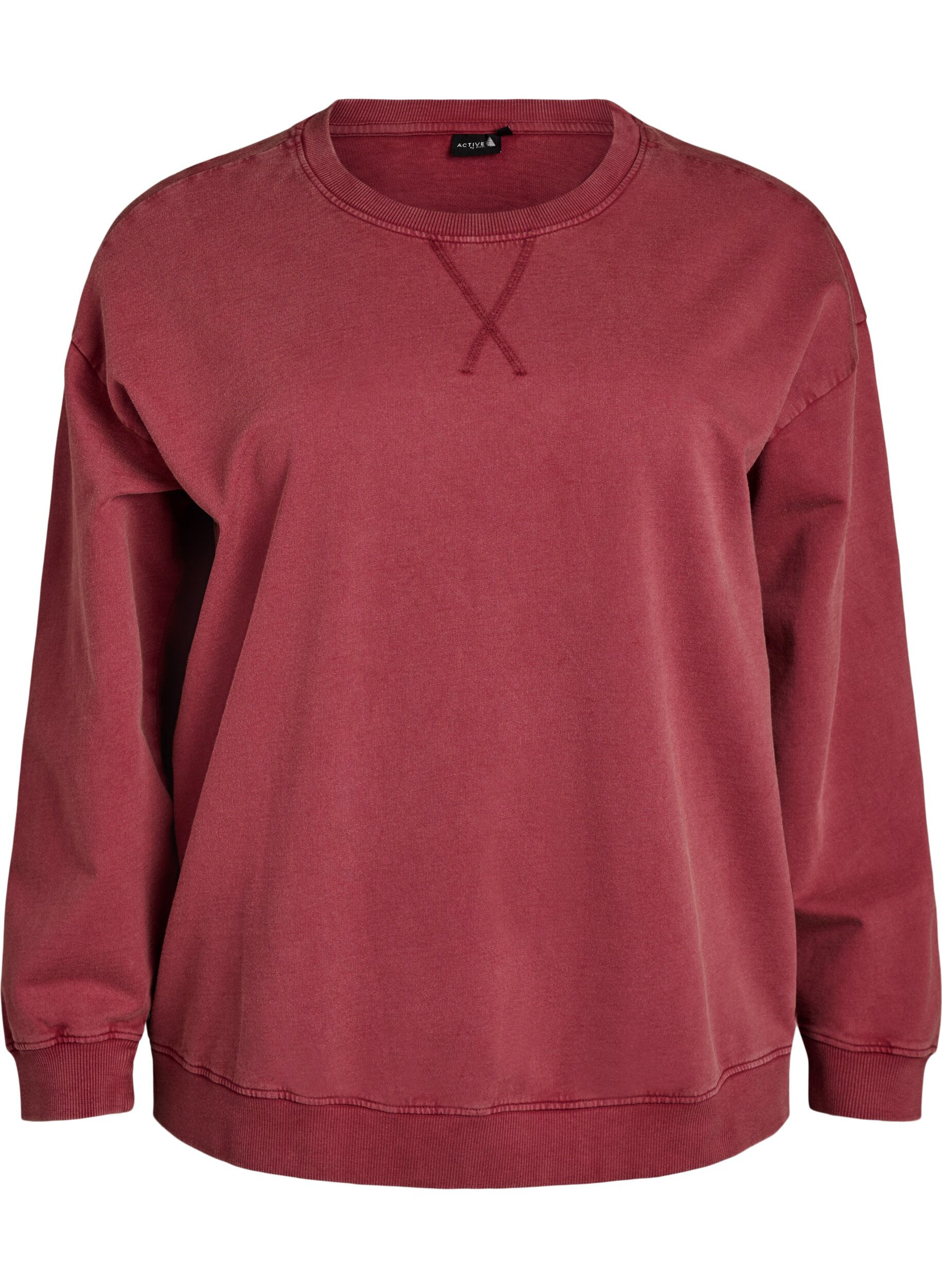 Zizzi Sweat-shirt ample &agrave; l'aspect d&eacute;lav&eacute;, Rouge, Packshot image number 0
