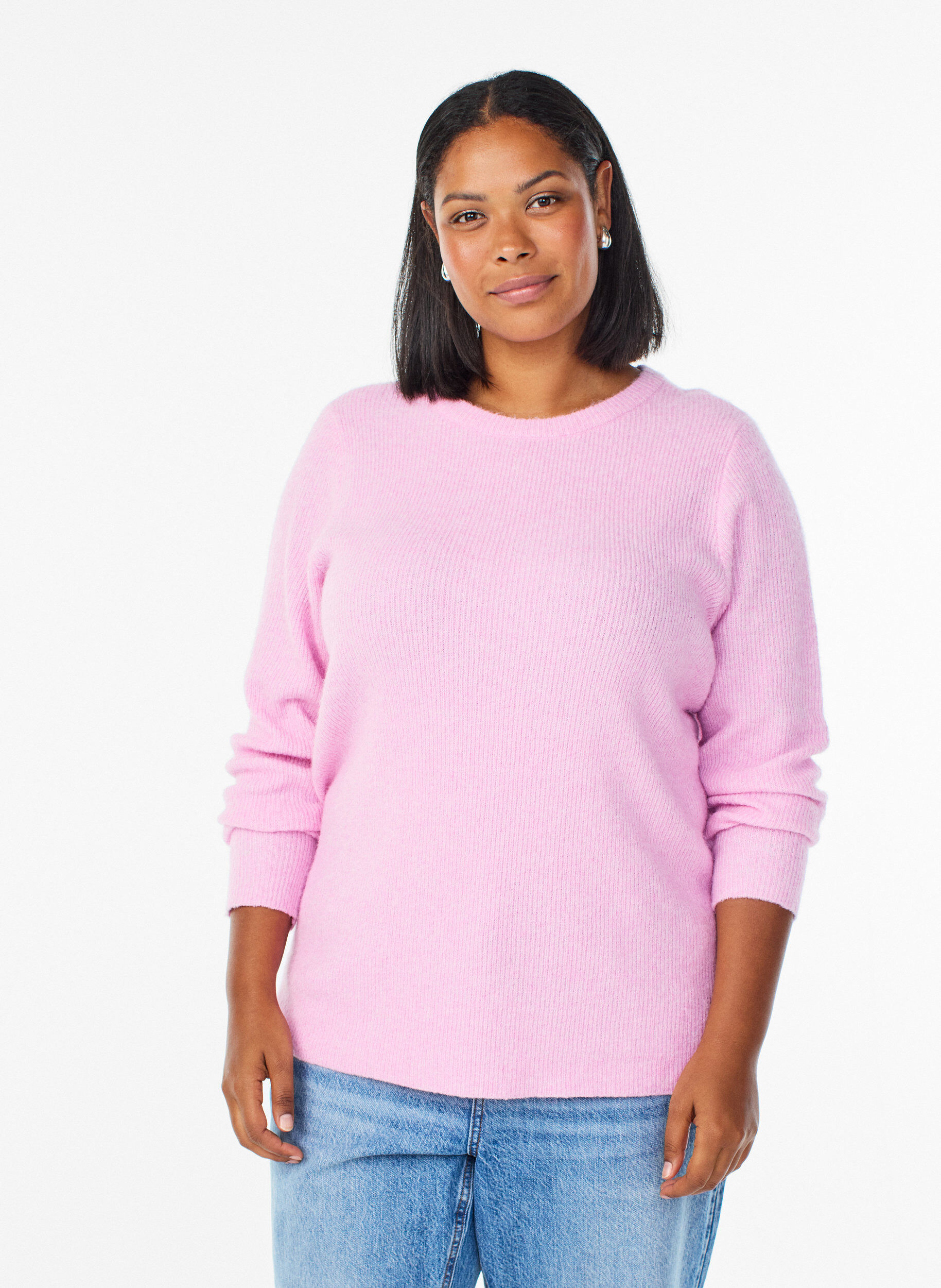 ZizziBlouse en maille chin&eacute;e &agrave; col rond, Rose, Model image number 0