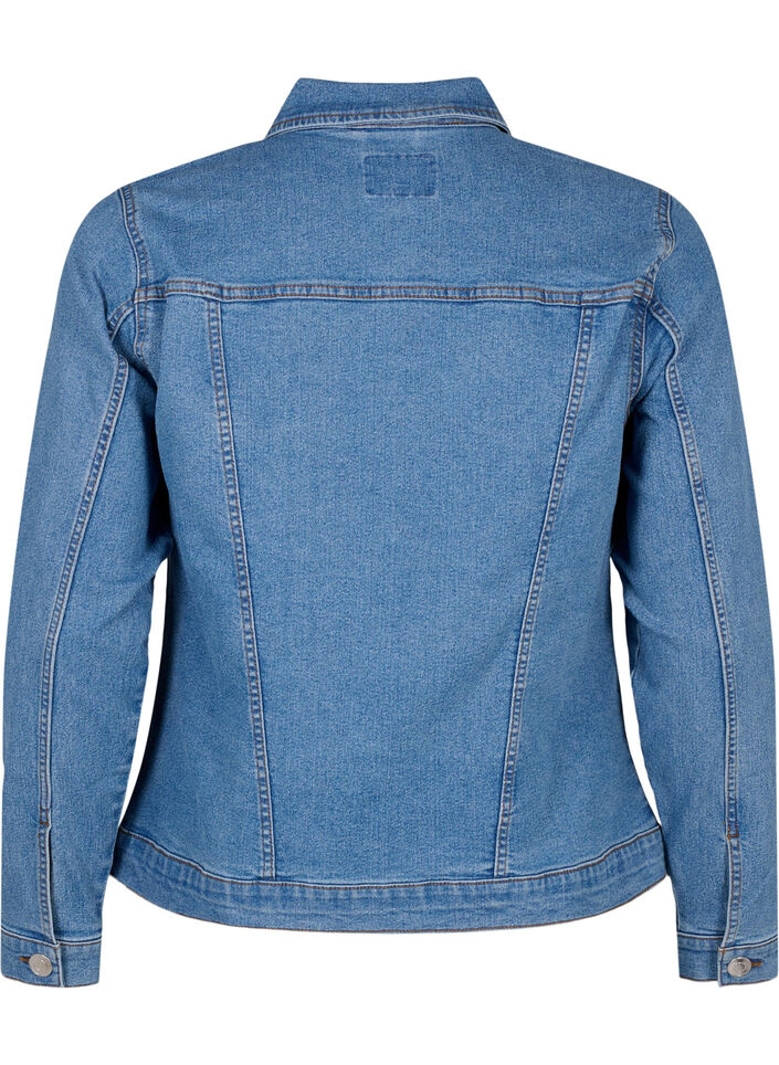 Veste en jean en m&eacute;lange de coton extensible, Bleu, Packshot image number 1