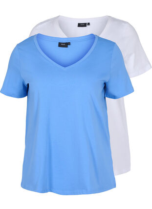 T-shirt basiques 2-pack en coton, Ultramarine/White, Packshot image number 0