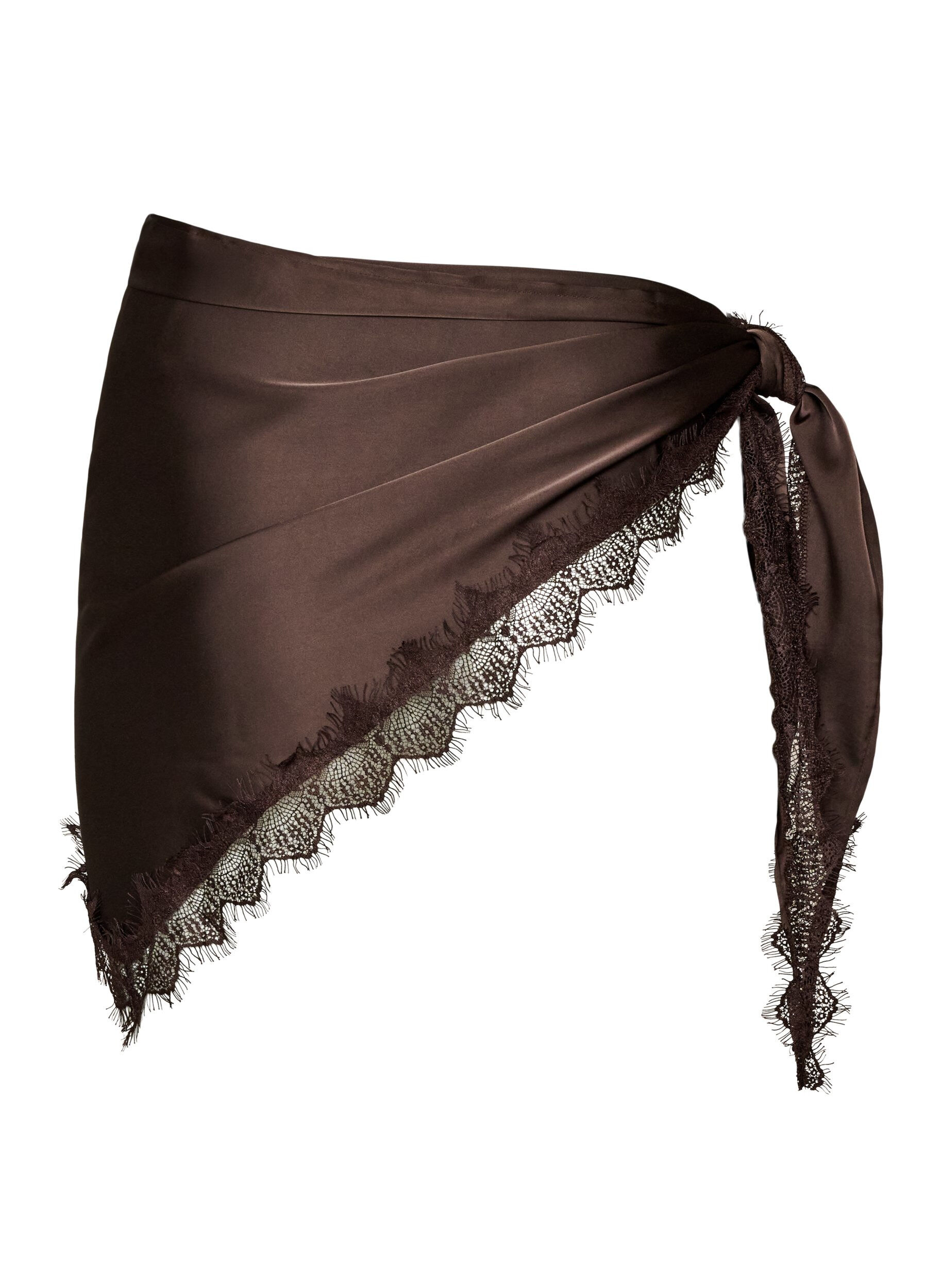 ZizziFoulard en satin avec ourlet en dentelle, Marron, Packshot image number 1