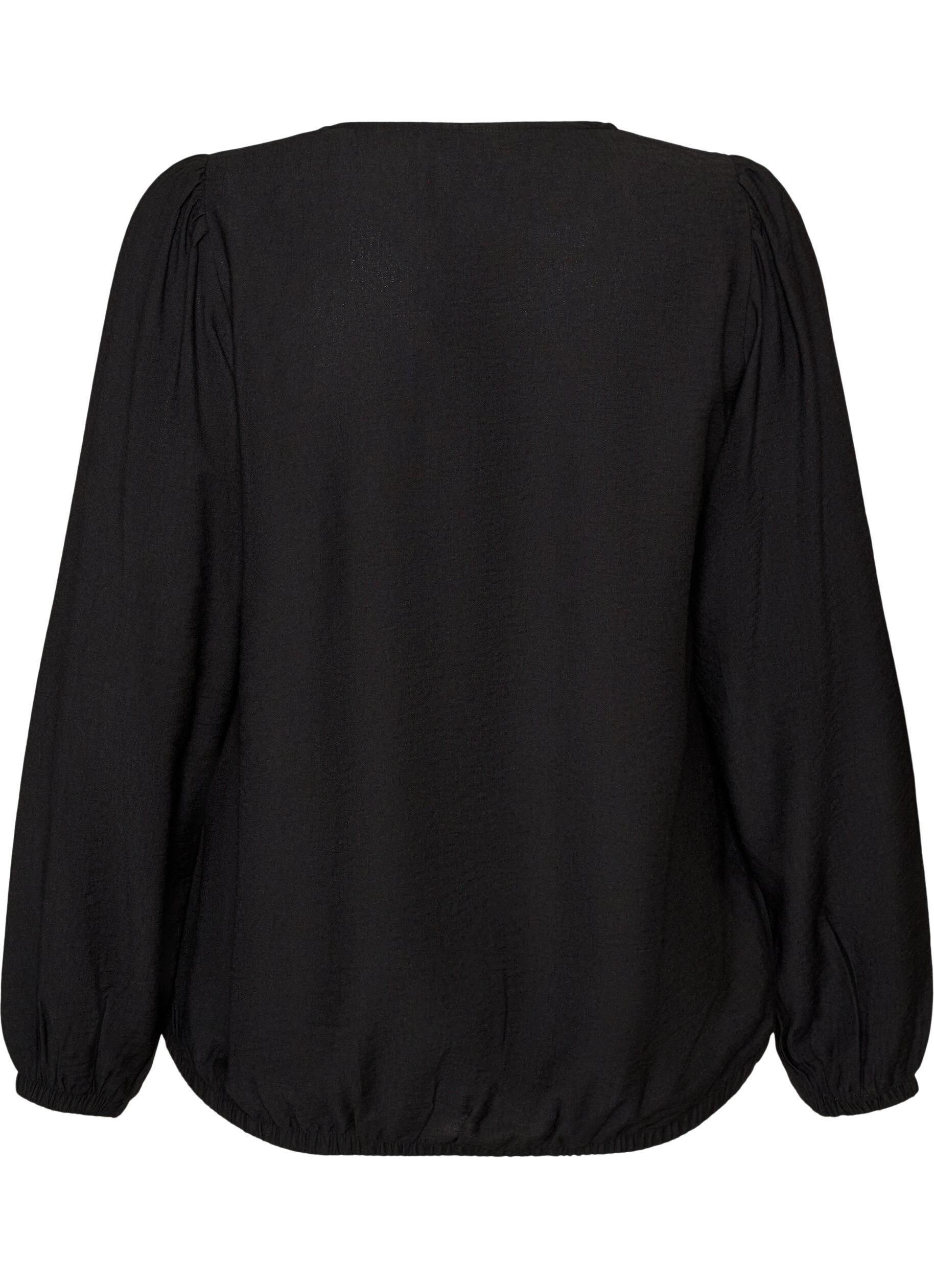 ZizziBlouse en viscose &agrave; col V et coupe ballon, Noir, Packshot image number 1