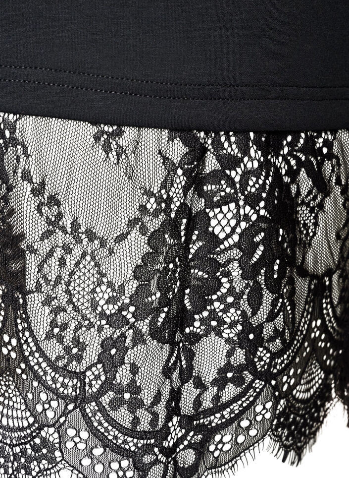 Blouse avec manches en maille et finitions en dentelle, Noir, Packshot image number 3