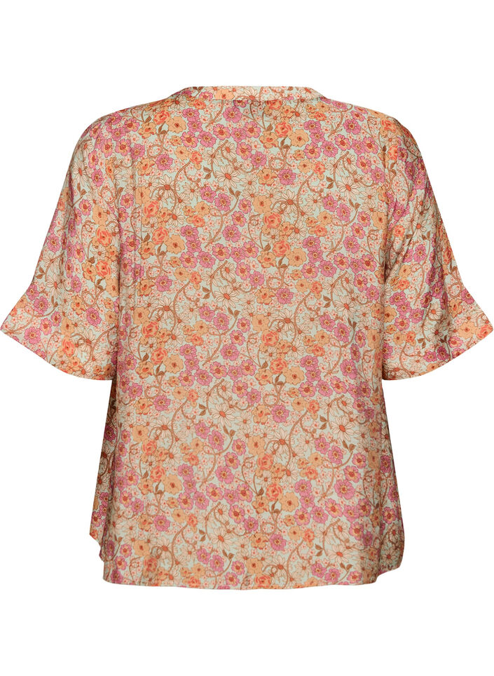 Blouse en viscose &agrave; imprim&eacute; floral, Orange, Packshot image number 1