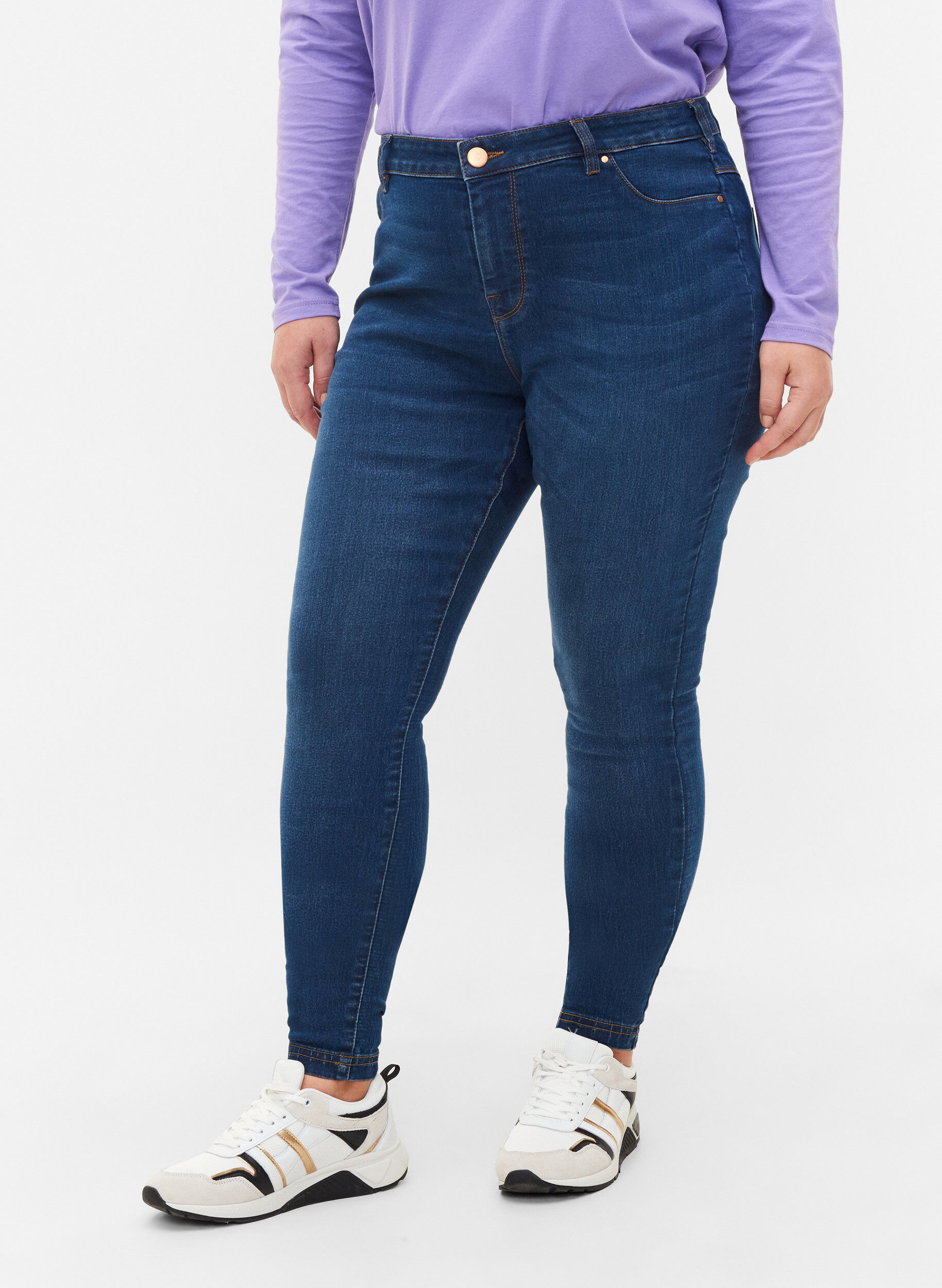 Zizzi Jeggings en coton m&eacute;lang&eacute;, Blue denim, Model image number 2
