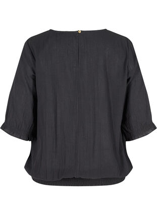 Blouse en coton à manches courtes avec smock, Black, Packshot image number 1