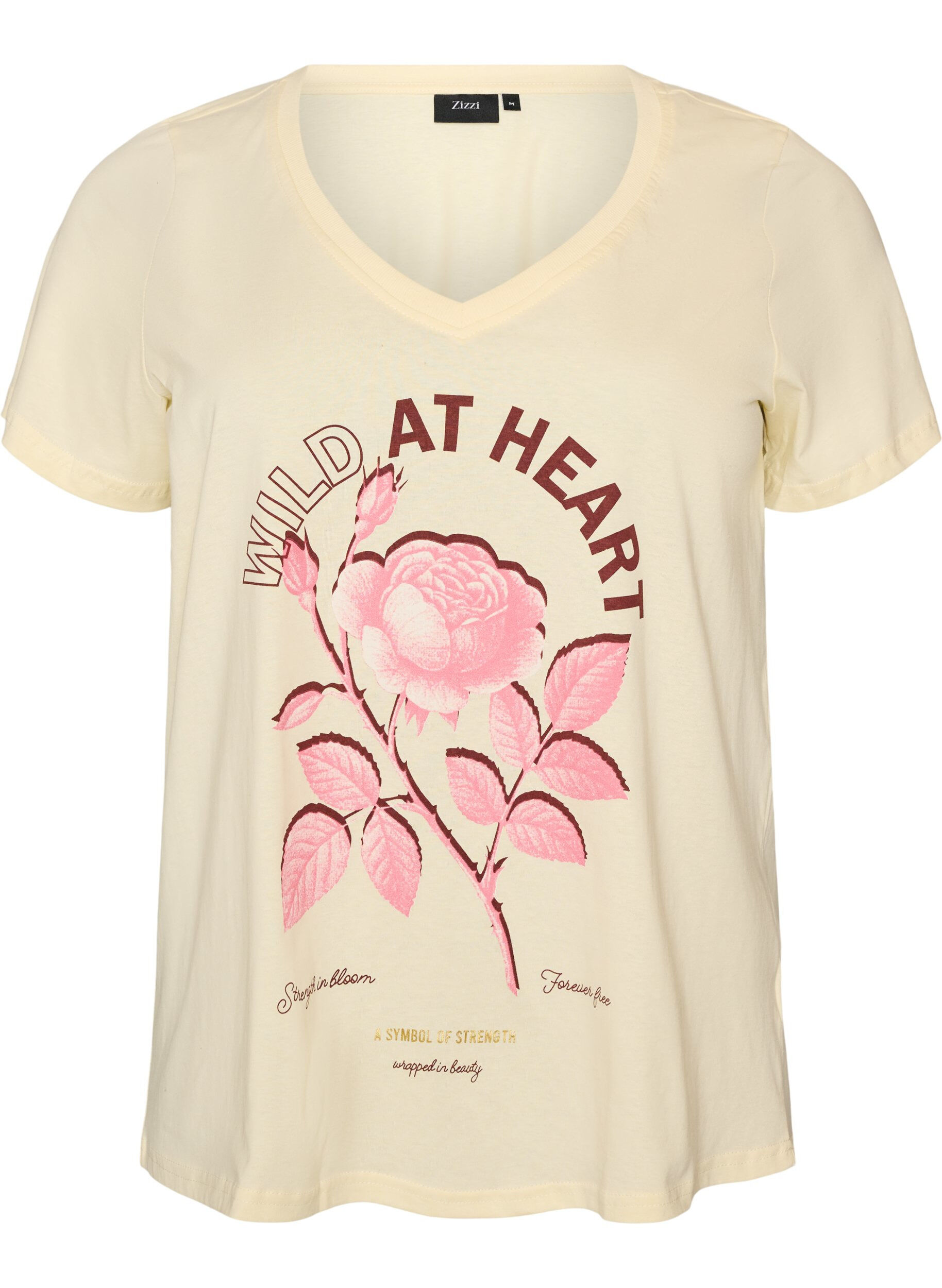 T-shirt en coton avec imprim&eacute; sur le devant et col en V