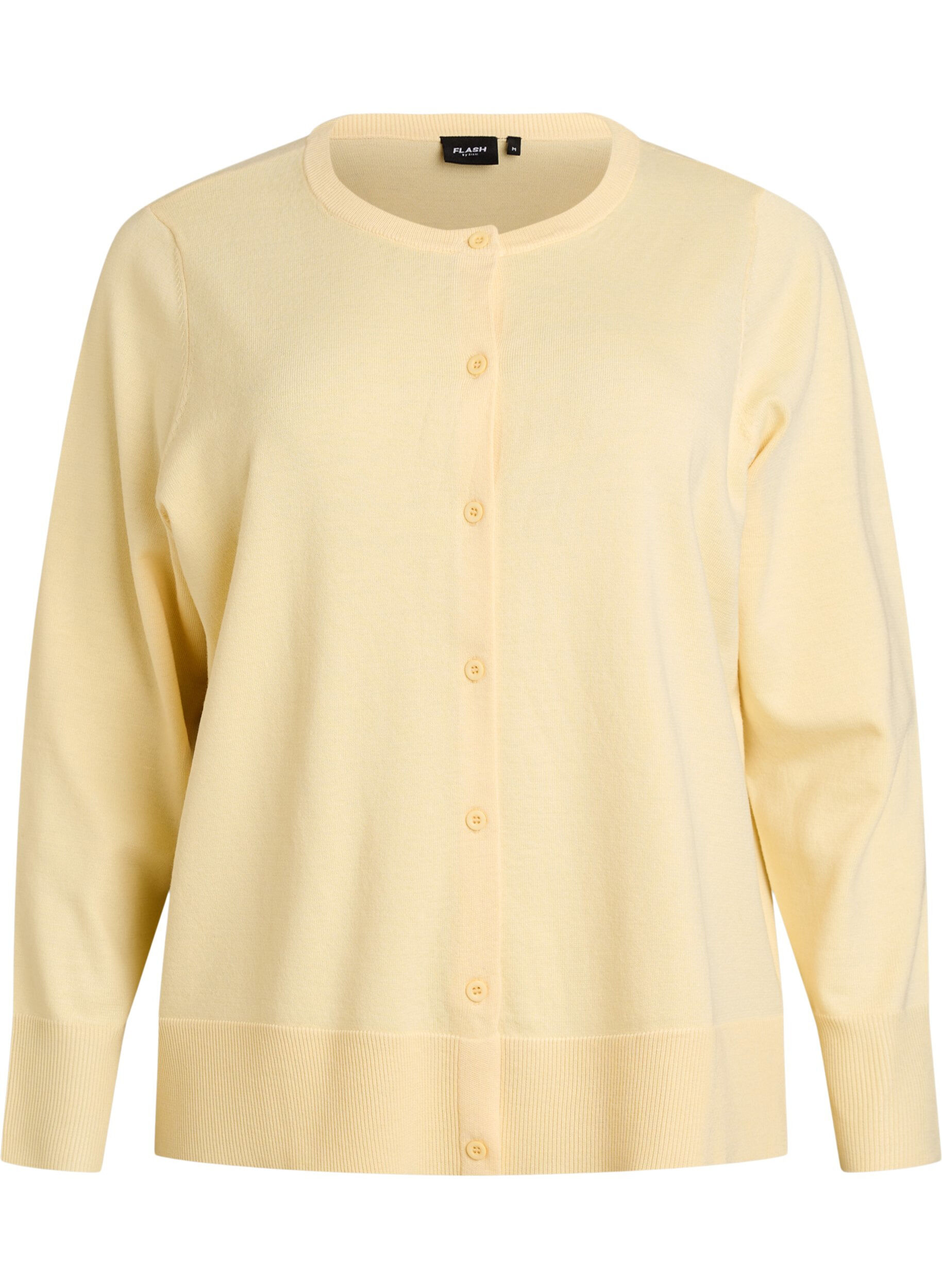 ZizziCardigan en maille fine avec col rond, Jaune clair, Packshot image number 0