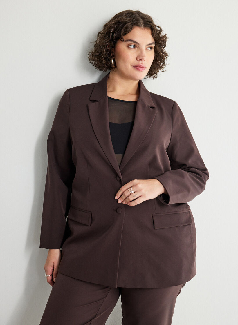 Blazer classique avec fermeture boutonn&eacute;e, Marron, Model image number 0