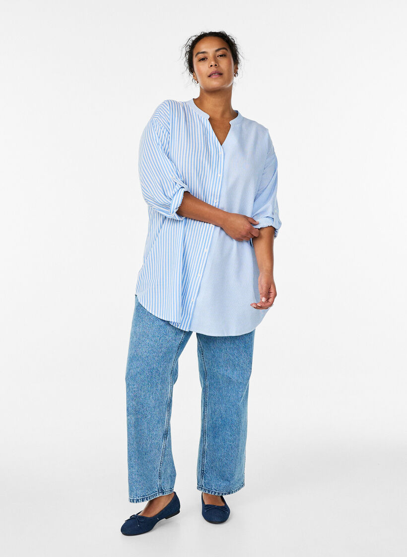 Tunique à carreaux avec manches 3/4, Bleu, Model image number 1