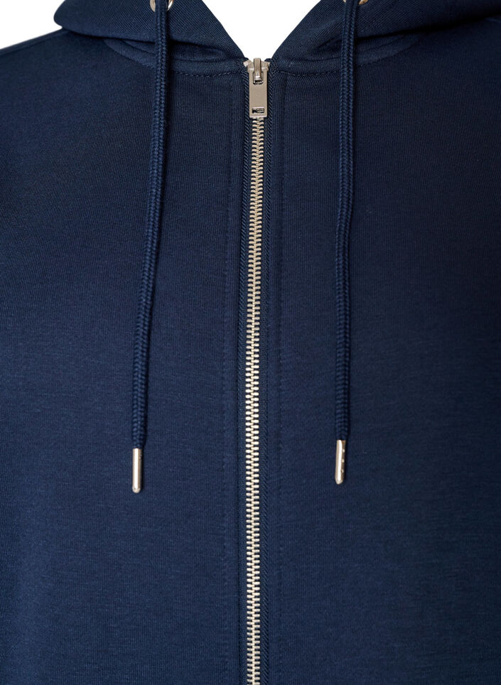 Sweat &agrave; capuche long avec zip et poches, Bleu, Packshot image number 2