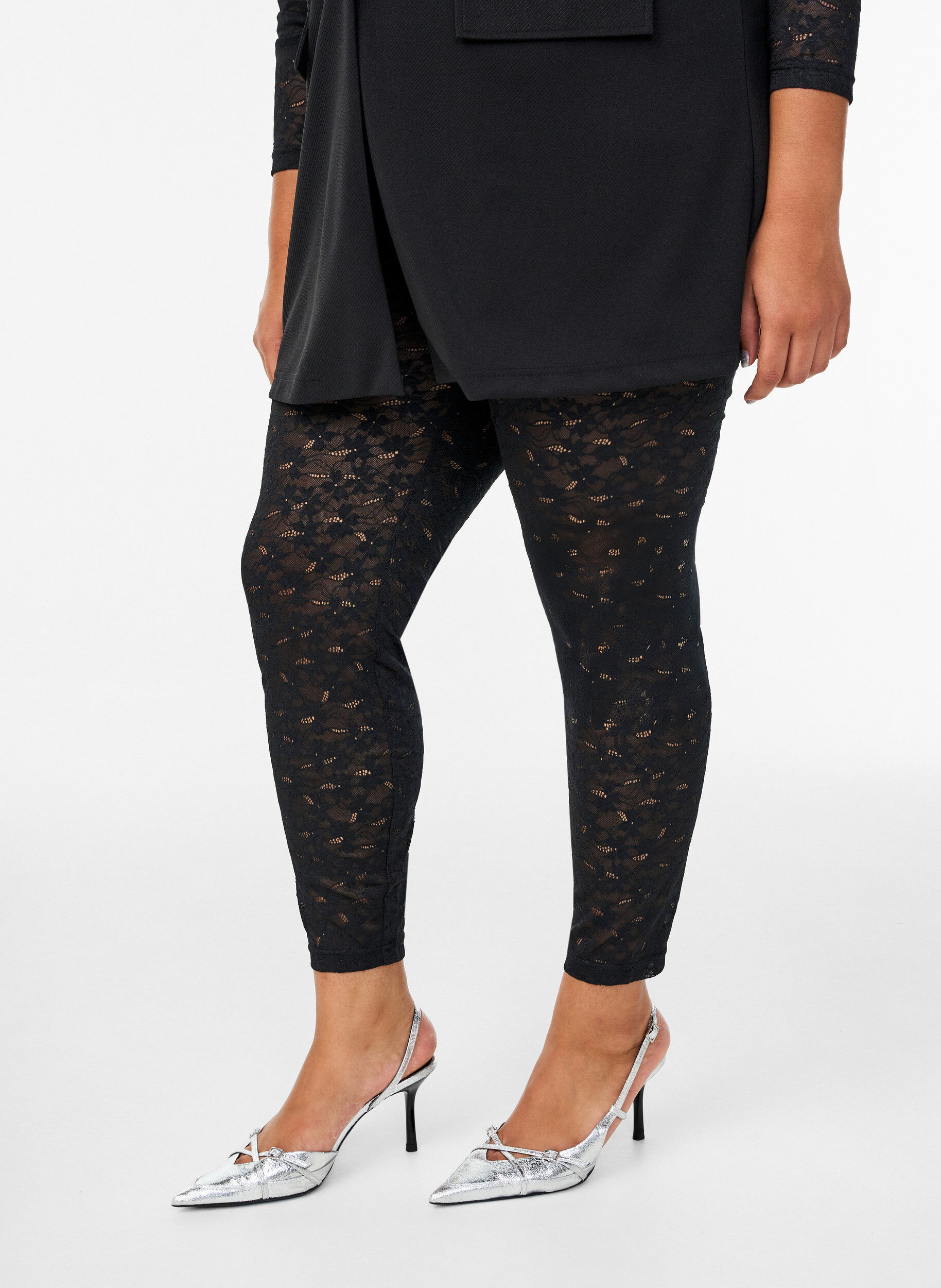 Zizzi Legging en dentelle &agrave; taille haute, Noir, Model image number 2