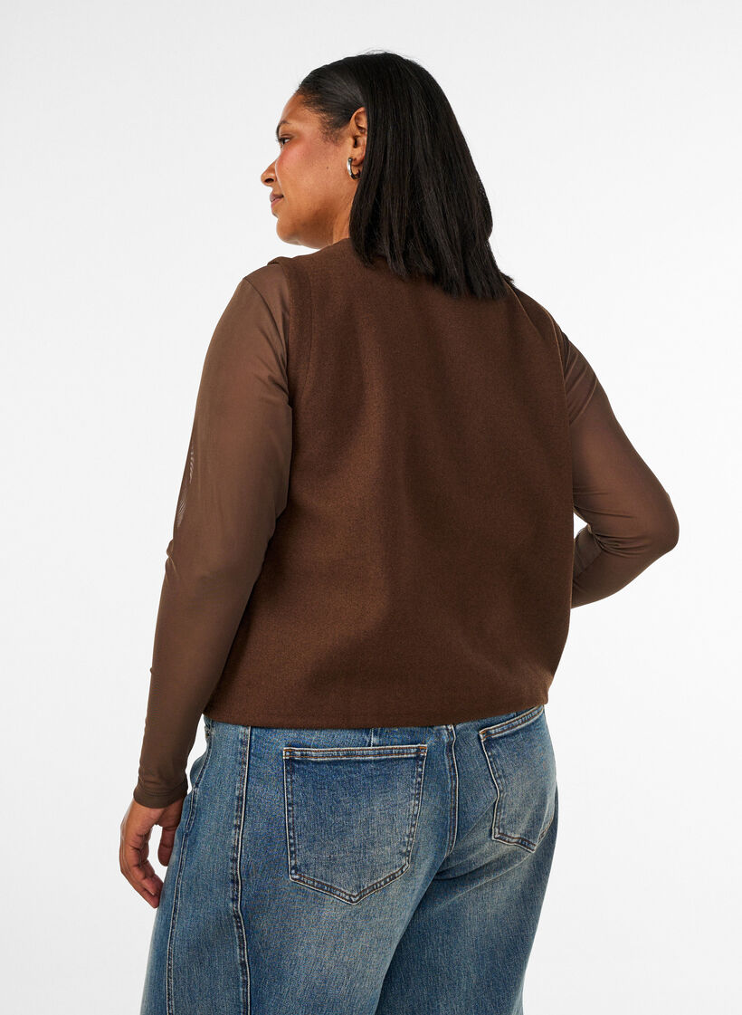 Blouse en mesh &agrave; manches longues, Marron, Model image number 2