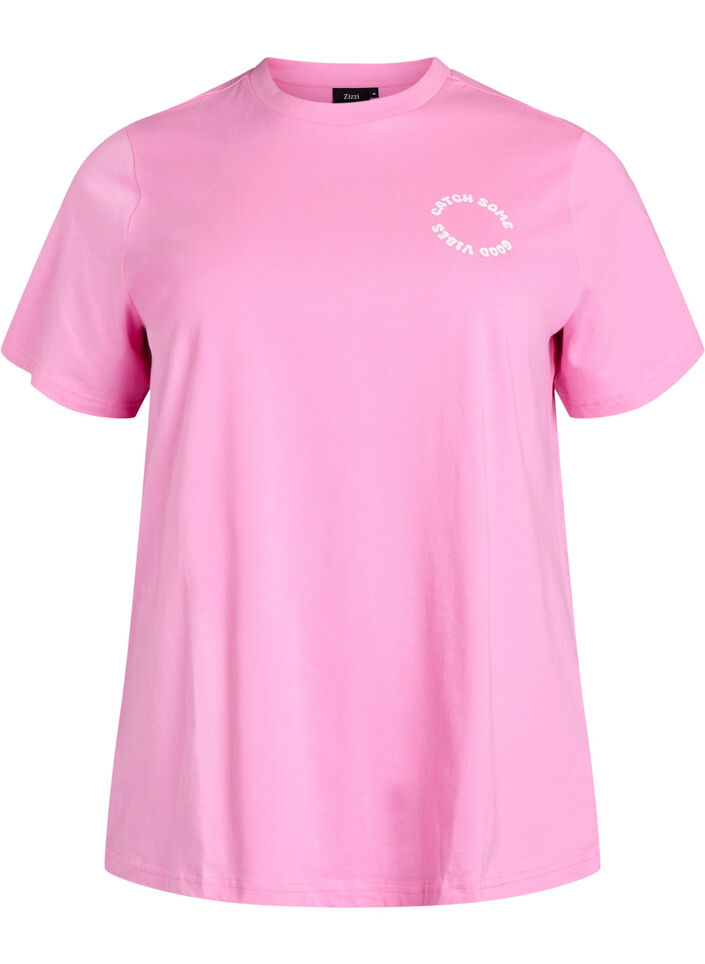 T-shirt en coton biologique avec motif de texte, Rose, Packshot image number 0