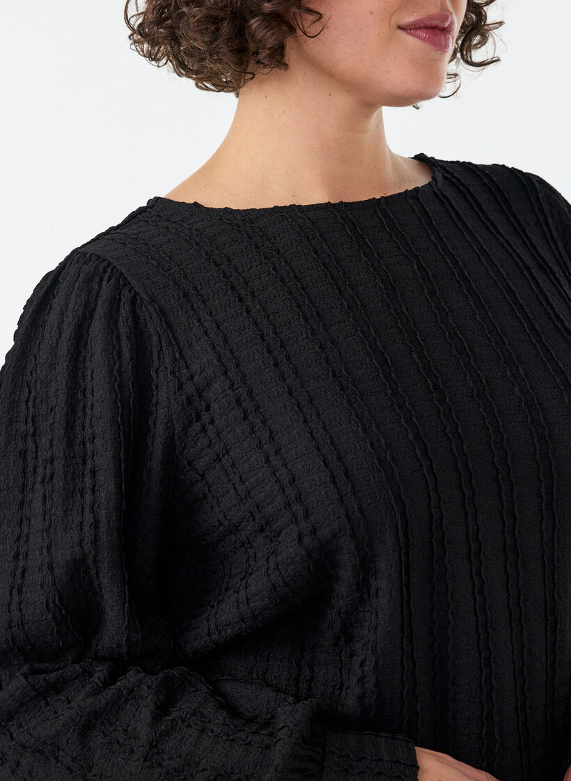 Blouse en jersey textur&eacute; &agrave; la silhouette ballon, Noir, Model image number 3