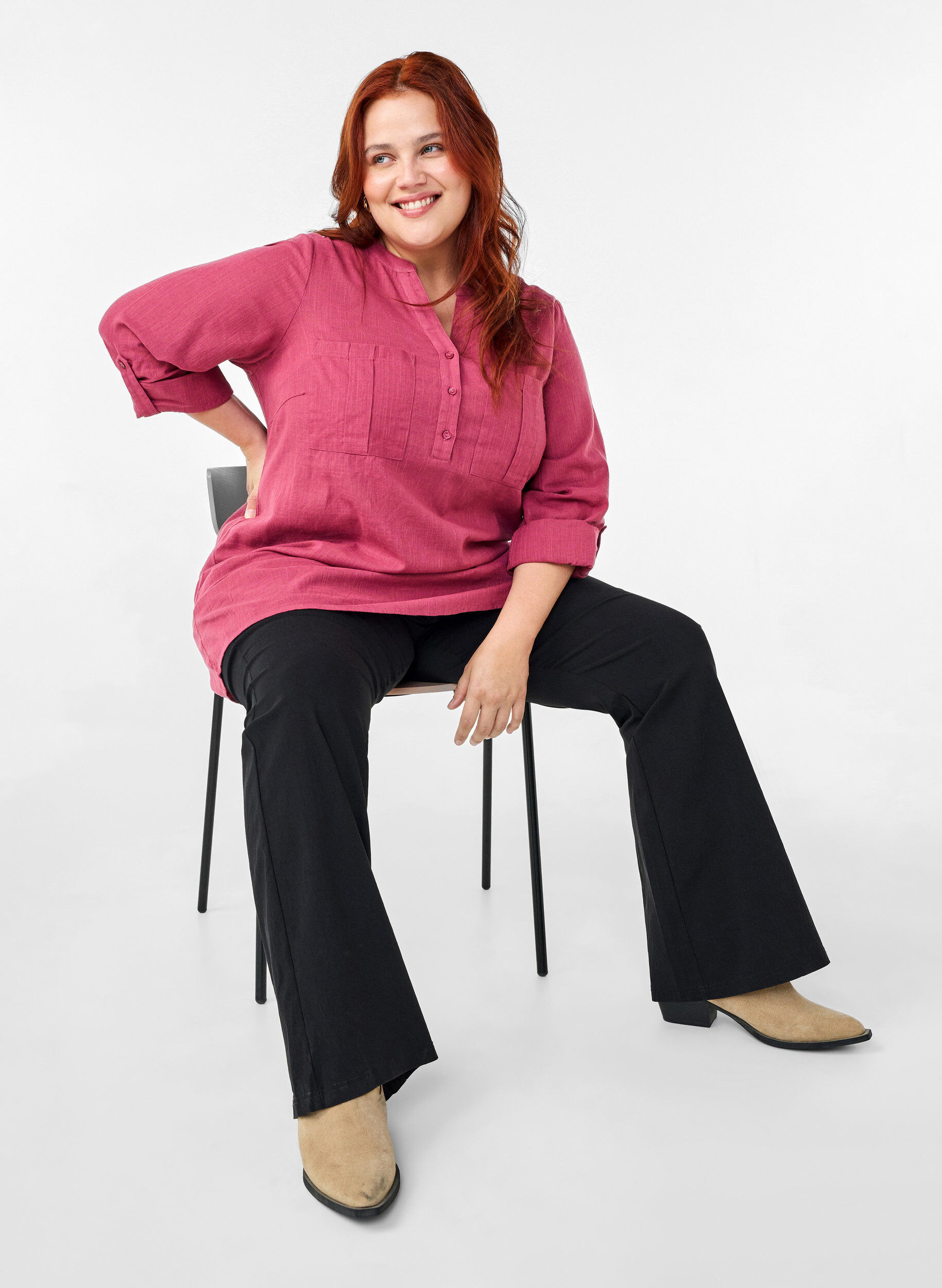 Zizzi Tunique en coton &agrave; manches 3/4, Malaga, Image image number 0