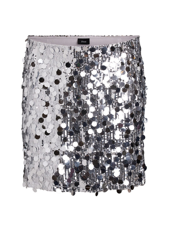 Jupe courte &agrave; sequins avec une ceinture &eacute;lastique, Argent&eacute;, Packshot image number 0