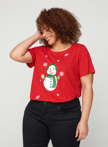 T-shirt de Noël à sequins, Red, Model image number 0