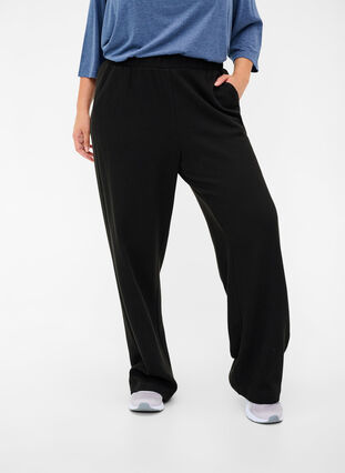 Pantalon large à motif gaufré, Black, Model image number 2