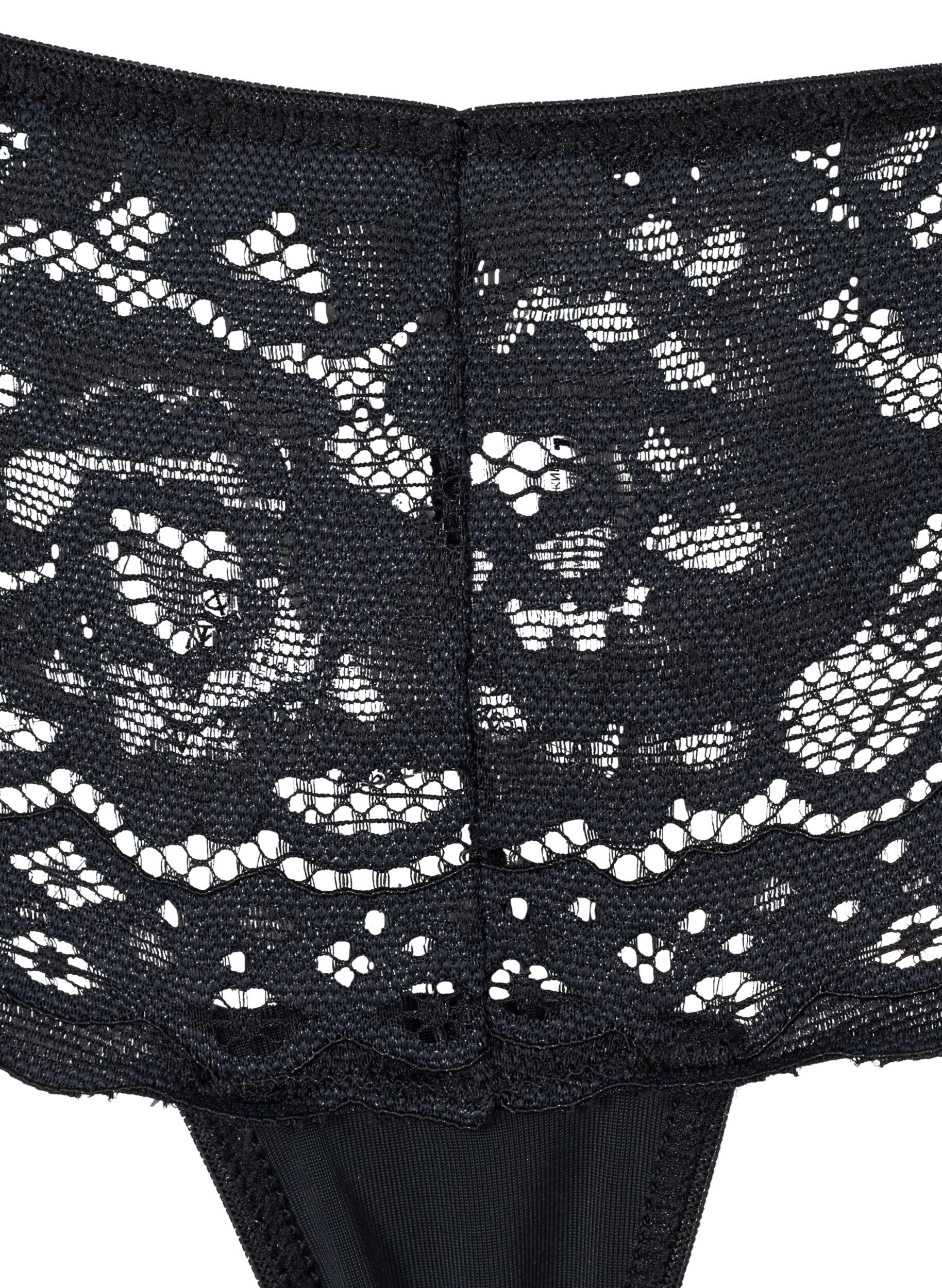 Zizzi Lot de 3 strings avec bordure en dentelle, Noir, Packshot image number 3