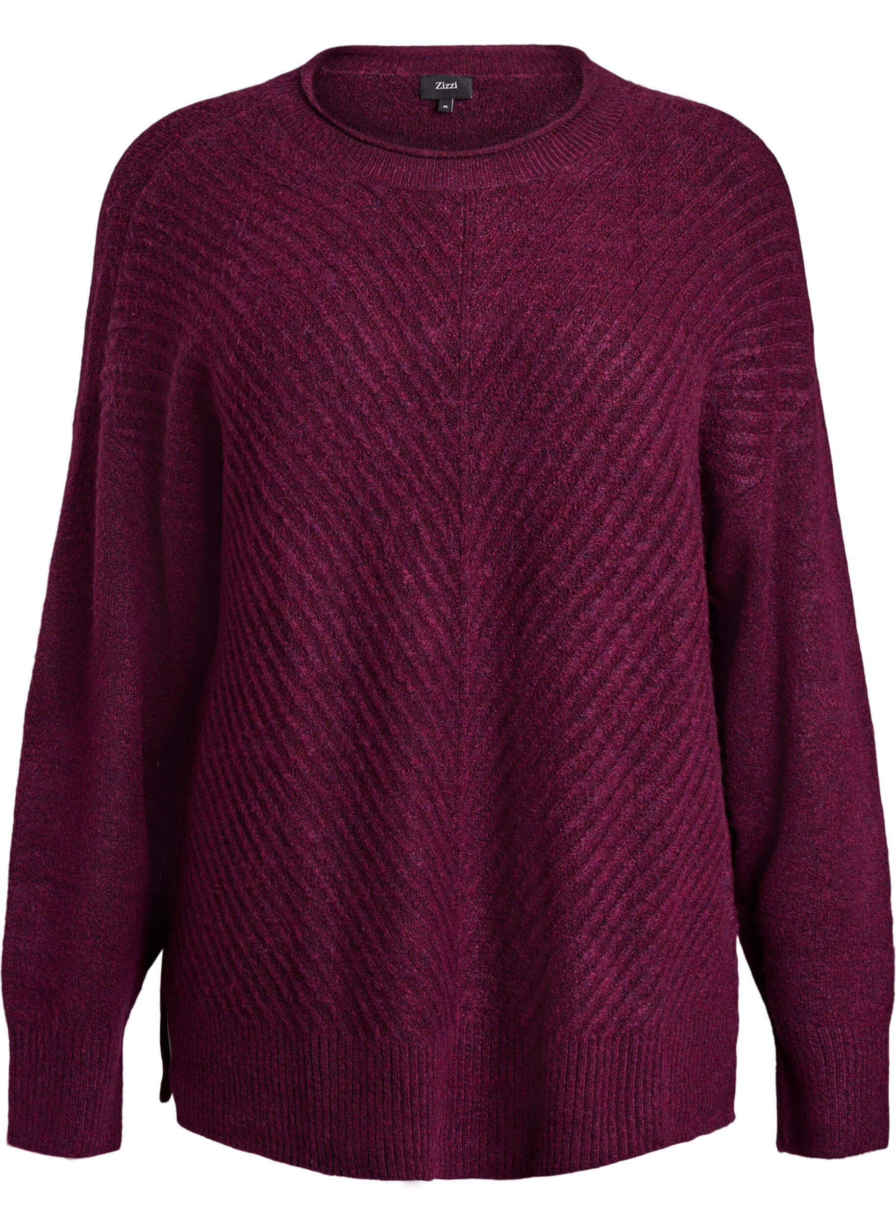 ZizziBlouse en maille avec motif c&ocirc;tel&eacute; en V et fentes, Violet, Packshot image number 0