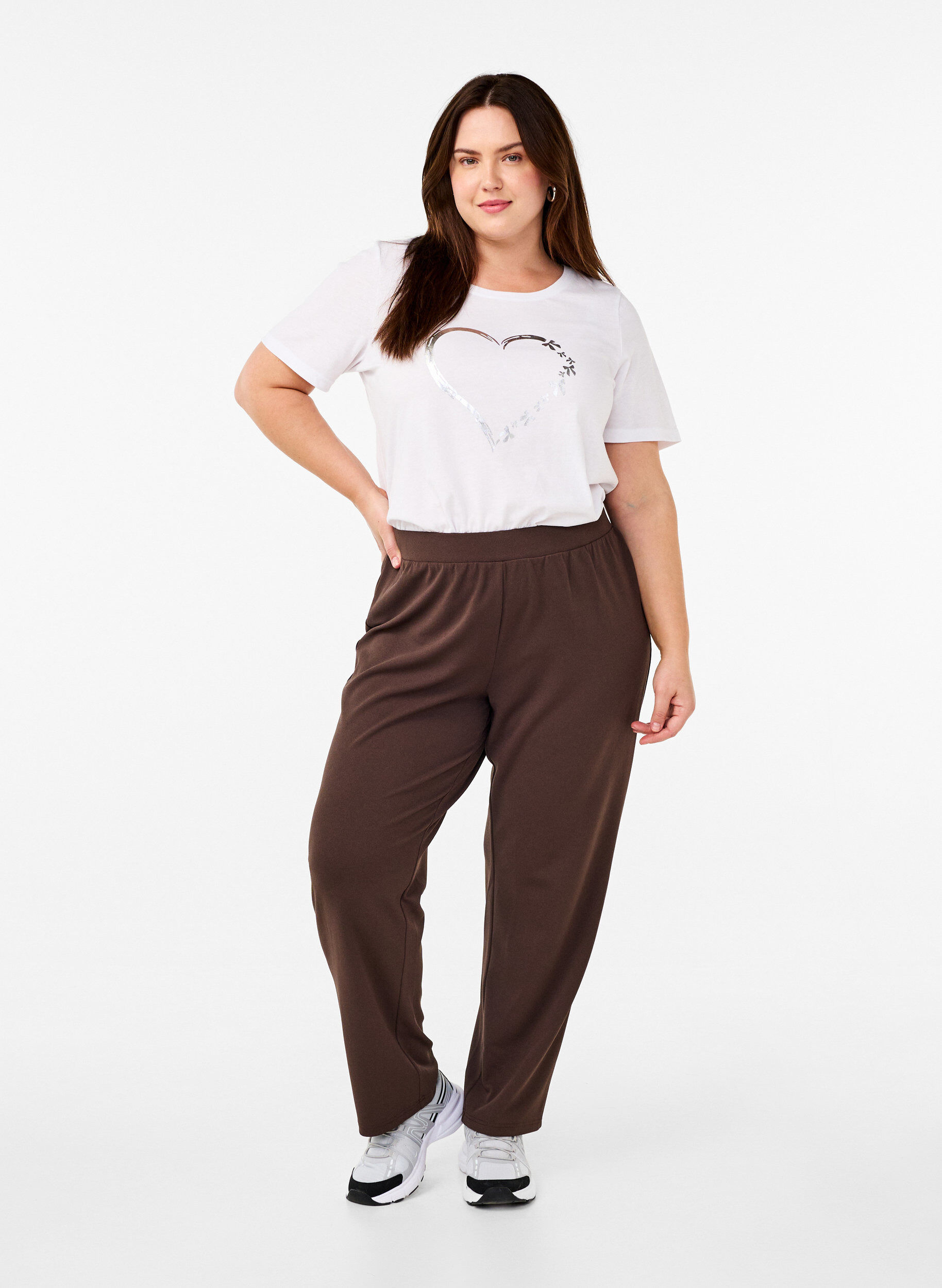 Zizzi FLASH - Pantalon &agrave; coupe droite, Marron, Model image number 0